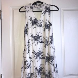 Navy and White Floral Embroidered Swing Dress